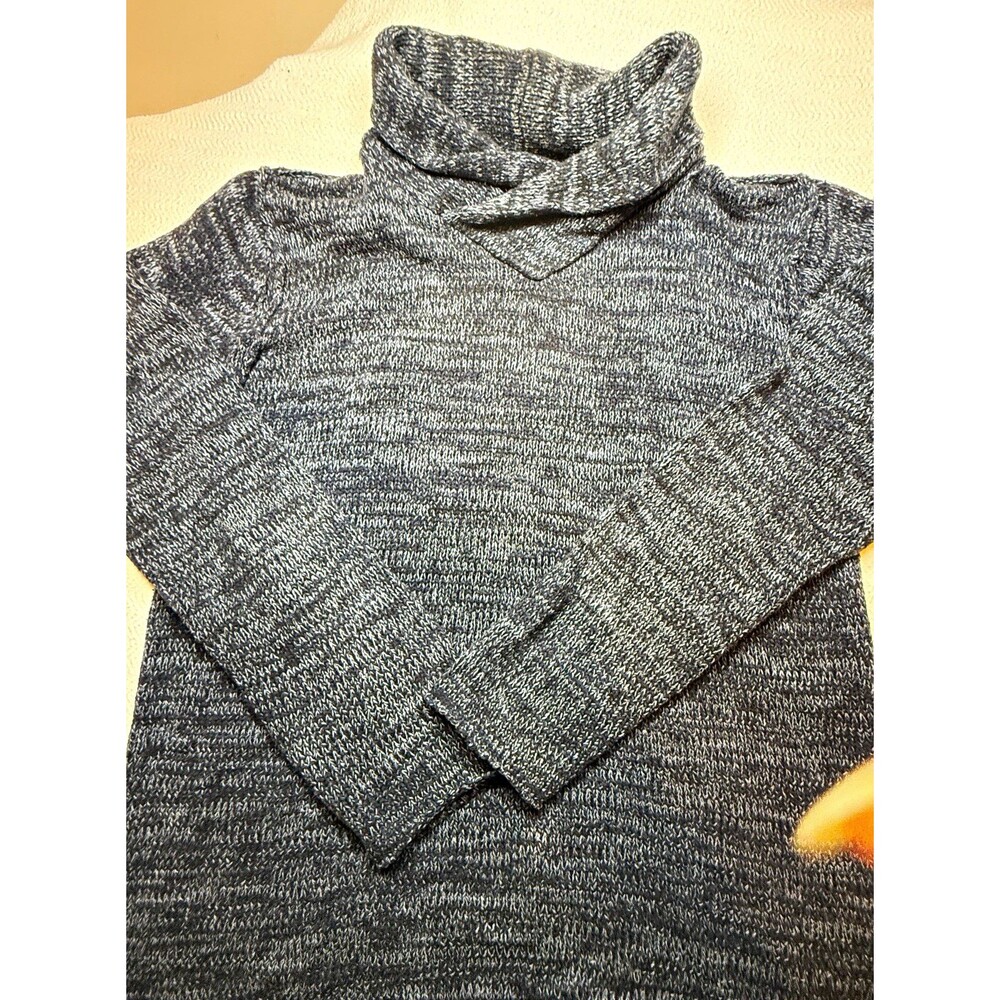 Divided Turtleneck Knit Pullover Sweater Blue /Gray Solid Long Sleeve Stretch M